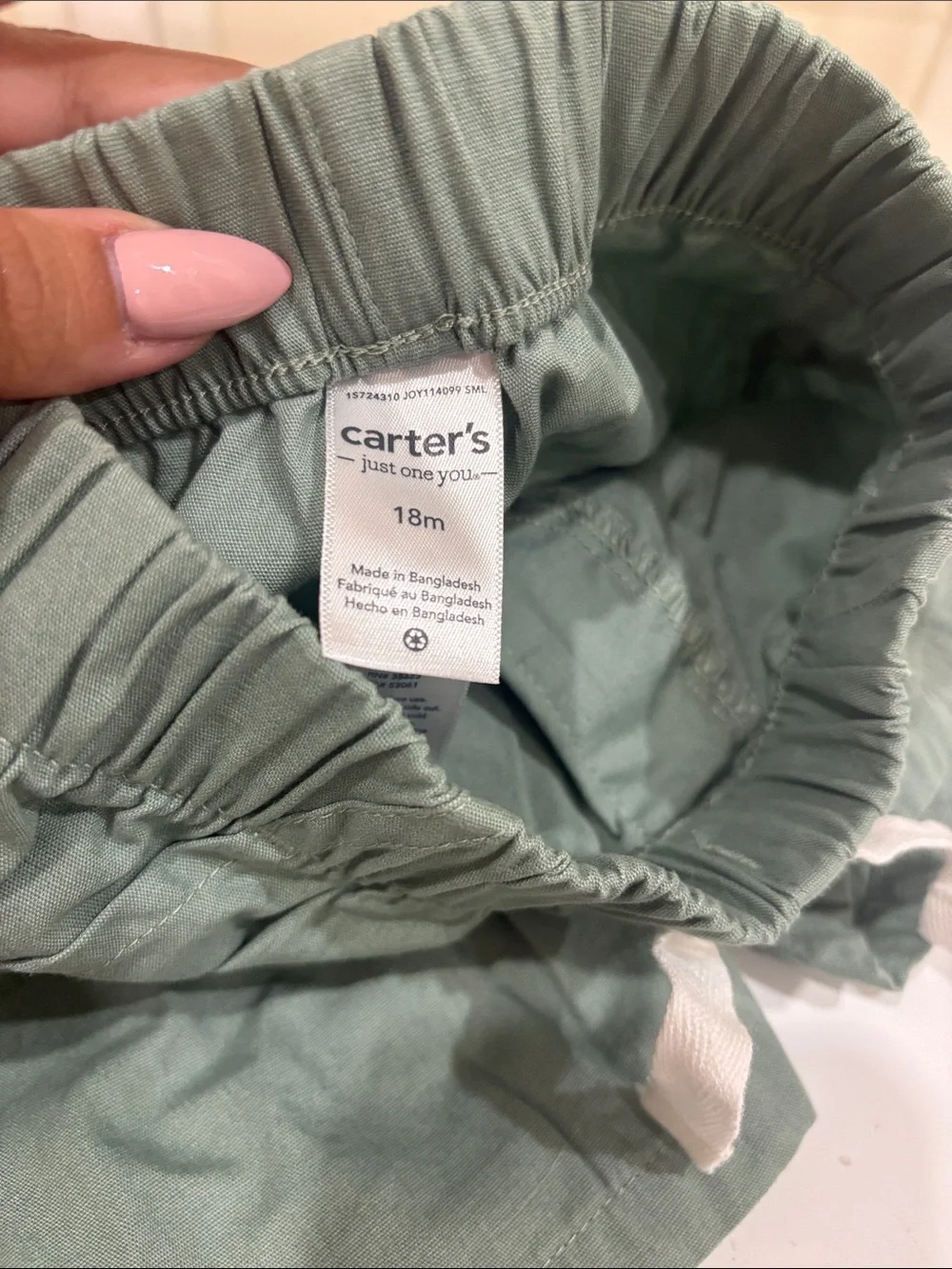 Carter's Light Sage Green Elastic Waist Baby Shorts